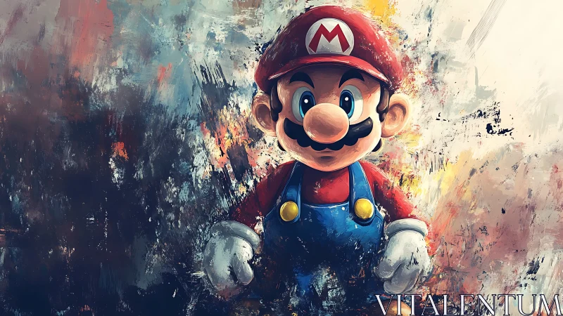 Iconic video game plumber in textured digital artwork.