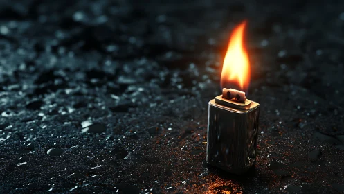 Solitary Flame: A Lighter's Warm Glow in Darkness.