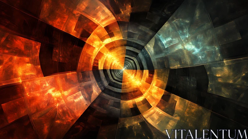 Fractal tunnel convergence with bifurcated chromatic energy field.