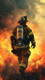 Brave Firefighter Standing Strong in Raging Flames.