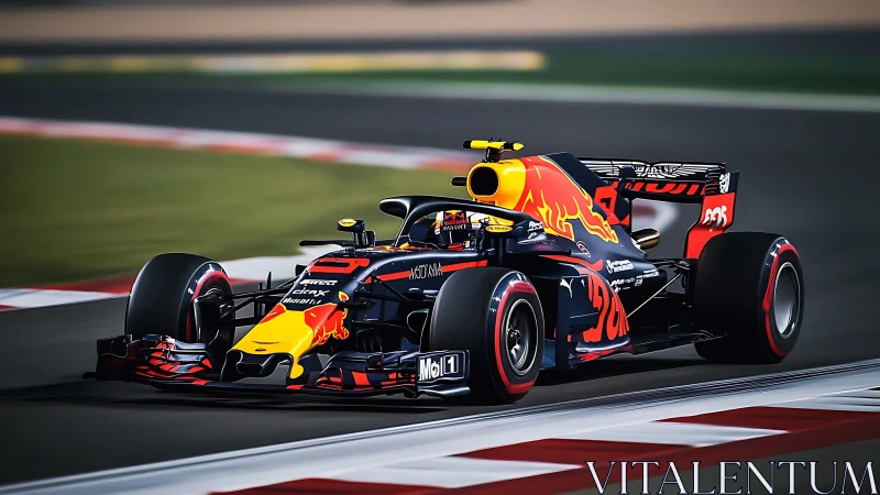 Scarlet bull racer slashes twilight circuit with neon speed.