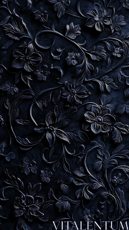 Embossed Floral Tapestry Dark Blue Relief. Period.