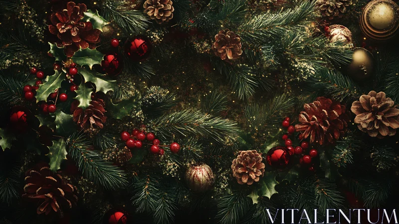 Sparkling Christmas wreath glows with pinecones and berries