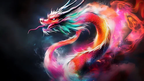 Chromatic serpentine dragon rendered with luminous spectral energy