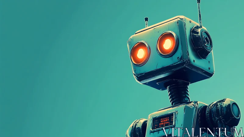 Retro-futurist service robot with emissive optical sensors.