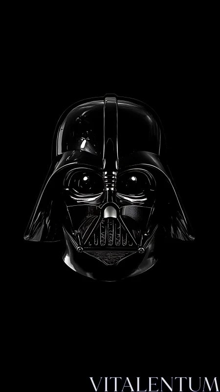 Black sci fi helmet rendered on dark monochrome background.