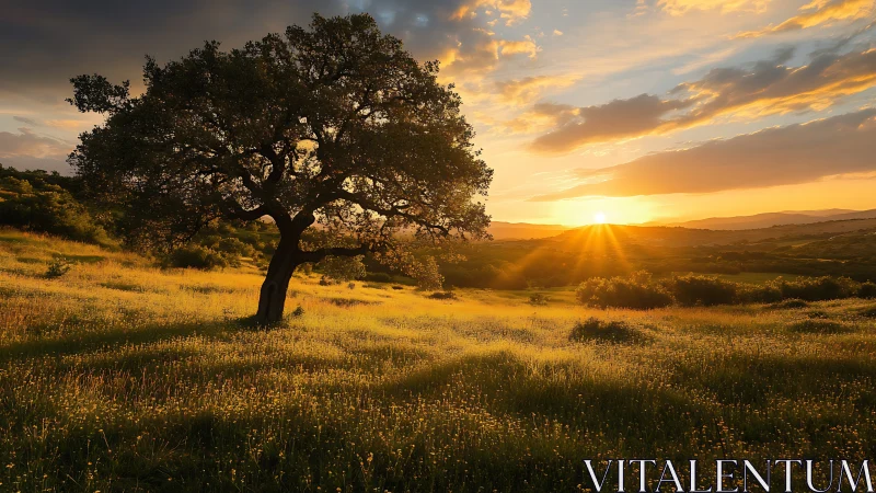 Solitary meadow sentinel bathing in golden hour whispers.