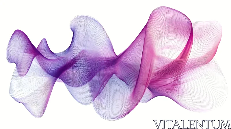 Flowing violet and magenta waveforms curve across white space