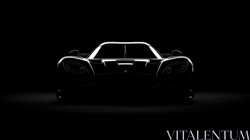 Frontally lit hypercar silhouette under high contrast isolation.