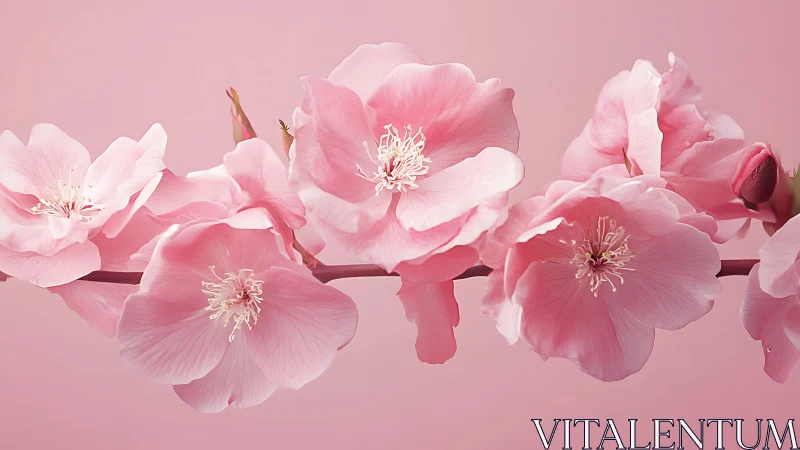 Petal choir of pink blossoms drifting on pastel hush.