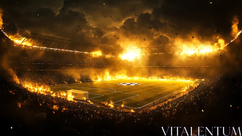 Fiery football stadium erupts in dramatic cinematic chaos