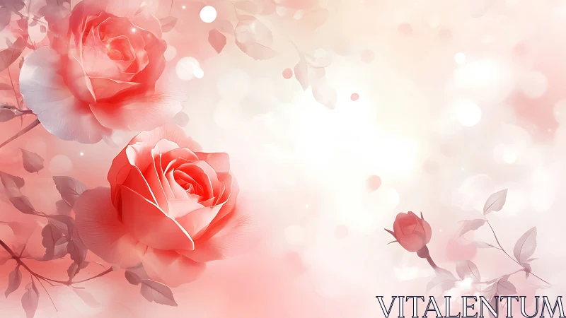 Red Roses with Luminous Bokeh and Soft Translucent Gradient.