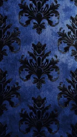 Baroque damask velvet motif on textured cobalt blue ground