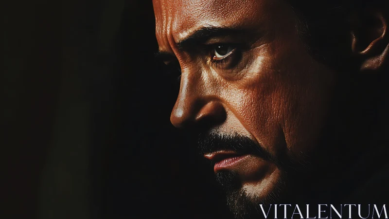 Brooding side-lit gaze carved from velvet dusk shadows.