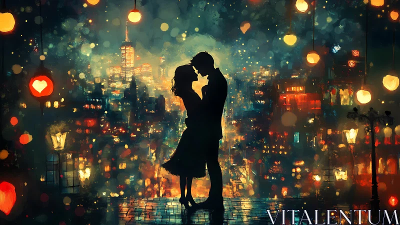 Love Under City Lights: A Romantic Rooftop Kiss.