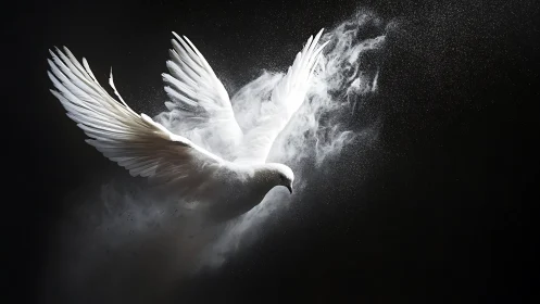 High-speed capture shows white dove displacing powder in flight