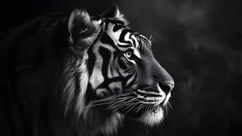 Majestic tiger portrait in dramatic black and white light