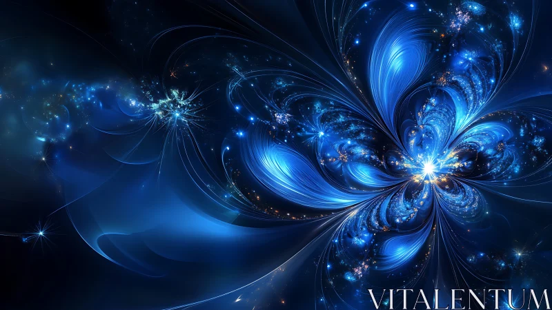 Starlit Quantum Bloom Spiraling Through Deepblue Cosmos.