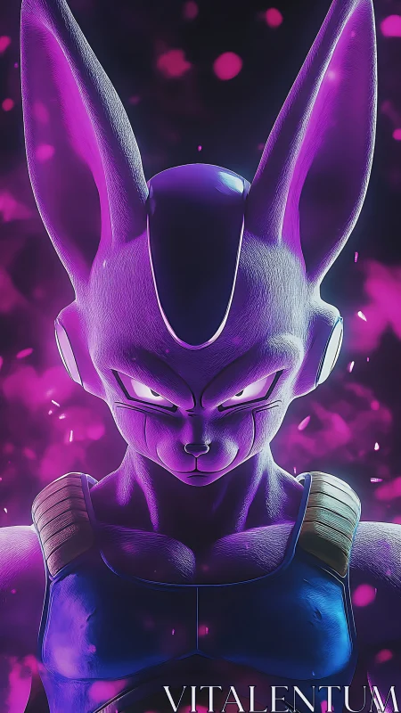 Powerful purple alien warrior under glowing neon aura.