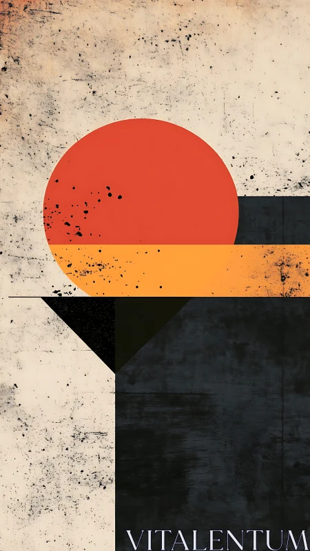 Geometric red sun intersects textured horizon band