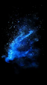 Electric blue nebula dust erupts across deep black void.