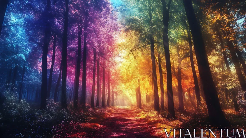 Chromatic Forest Path Bathed in Ethereal Light