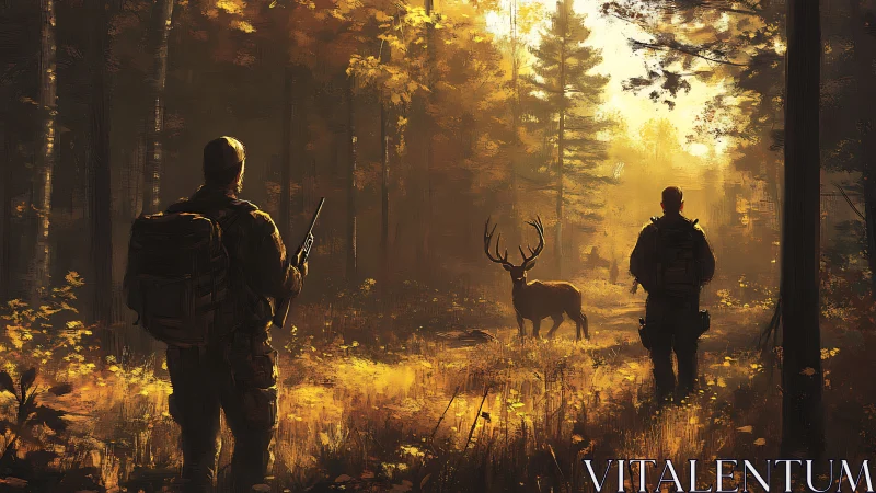 Golden Hour Hunters: Dimensional Forest Narrative in Digital Painting.