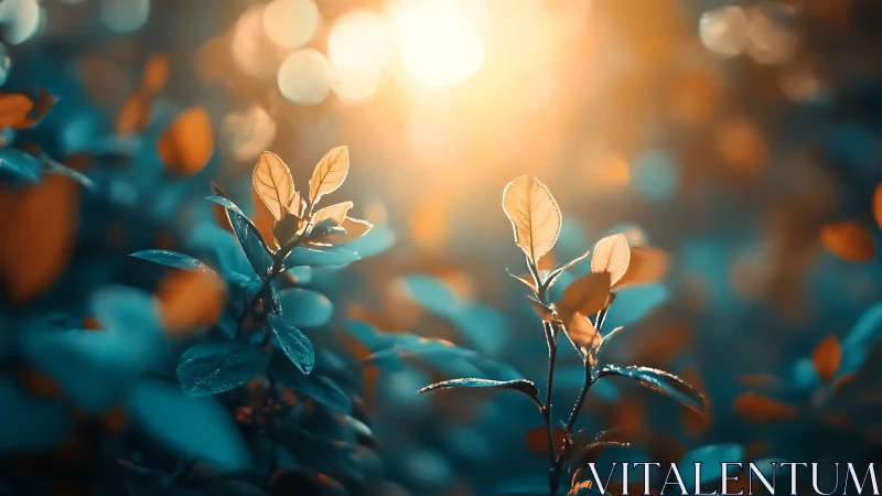 Backlit foliage under shallow depth-of-field bokeh glow.