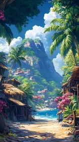 Tropical Village Valley Settlement with Limestone Formations