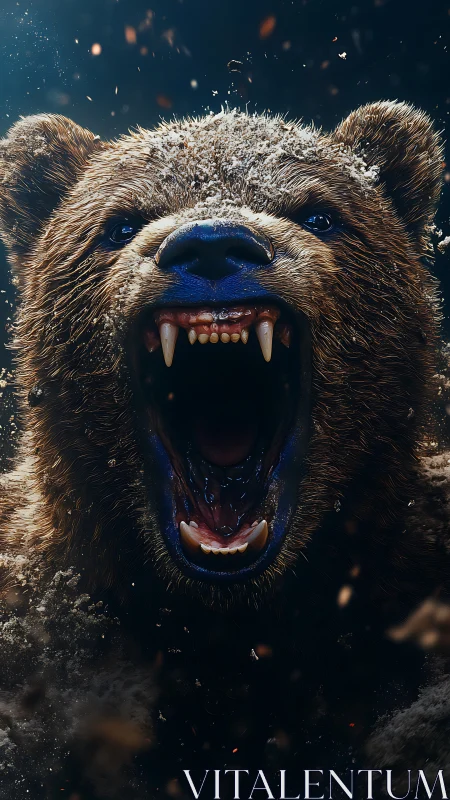 Roaring brown bear surges forward with raw, wild energy