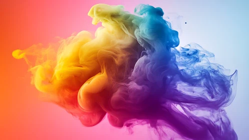 Colorful swirling ink cloud in gradient abstract background.
