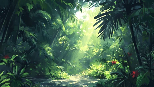 Radiant Jungle Sanctuary: Light Breaking Through the Canopy.