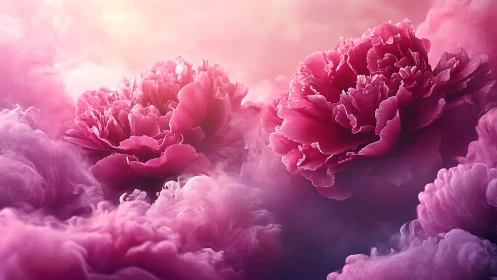 Chromatic Peony Morphology Within Ethereal Vapor Matrix.