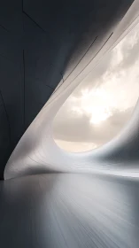 Curved Architectural Interior with Ribbed Concrete Surfaces