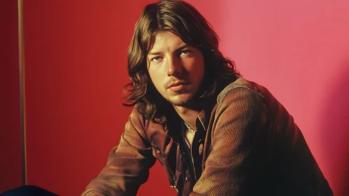 Retro daydreamer in suede against molten pink silence.