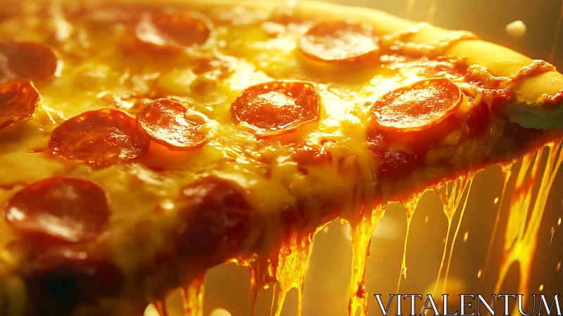 Golden pepperoni pizza slice with irresistibly melty cheese.