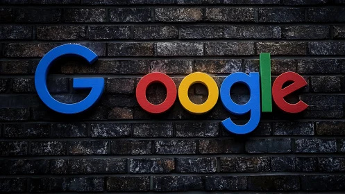 Google Logo Mounted on Dark Brick Wall