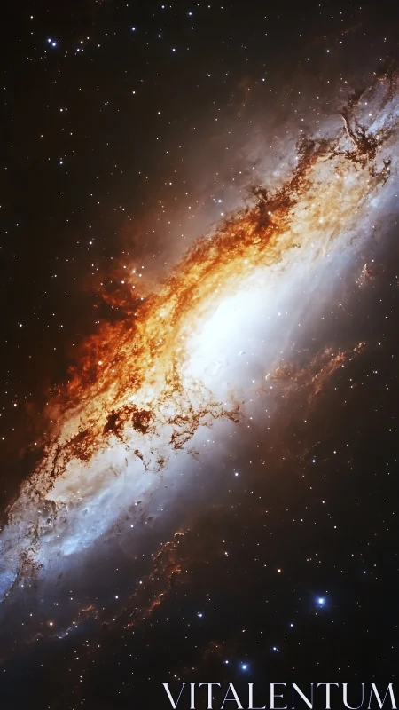 Spiral galaxy edge-on shows glowing core and dust lanes