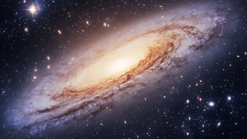 Spiral galaxy core glowing amid star-dense deep space field.