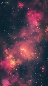 Vibrant pink nebula clouds with dense starfield backdrop.