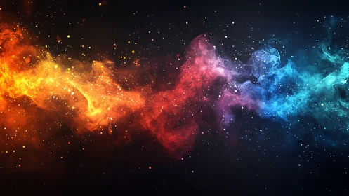 Multicolor nebula-like light trail on dark background.