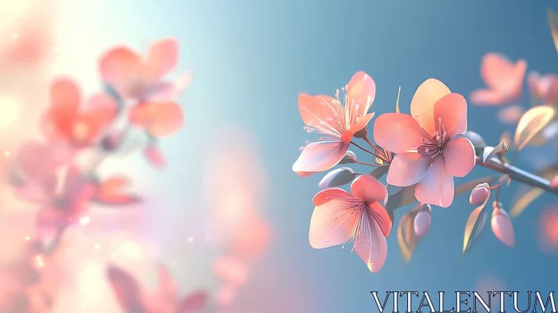 Translucent Pink Flowering Branches: 3D Rendered Floral Study With Depth.