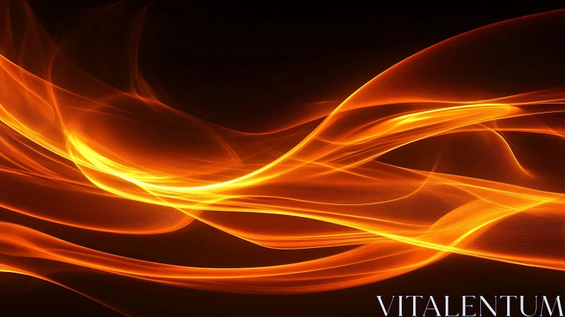 Orange and yellow glowing light waves flowing across black background