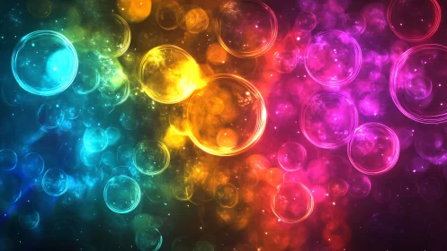 Chromatic bubble fields in layered digital painting composition.