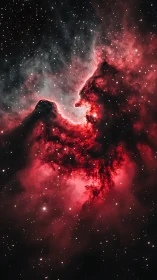 Crimson cosmic nebula glows against a dense star-filled void
