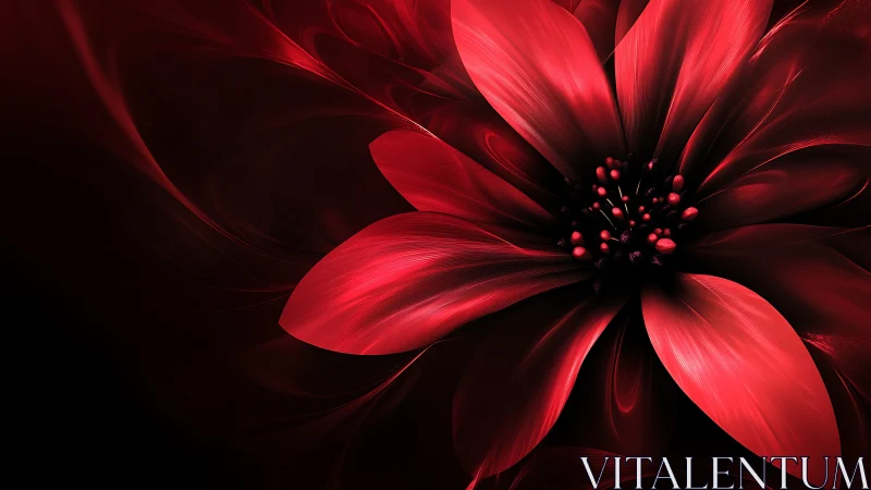 Red abstract flower petals on dark digital background.