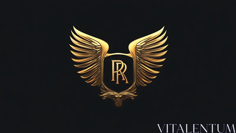 Golden winged RR monogram emblem on deep black field.