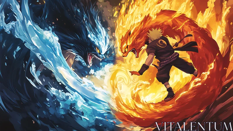 Fiery hero meets tidal beast in a blazing elemental clash.