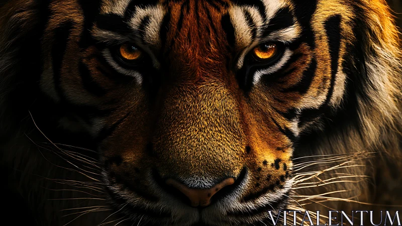 Molten ember-eyed tiger staring down the quiet universe.