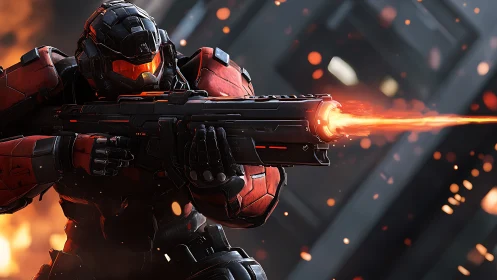 Armored inferno trooper unleashes blazing plasma firestorm.